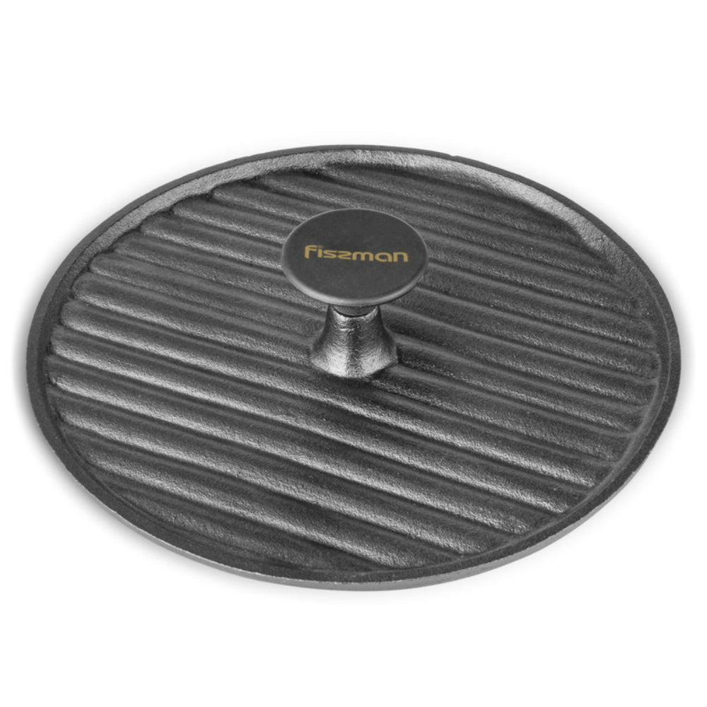 Fissman Round Grill Press With Bakelite Knob Cast Iron Black 24cm