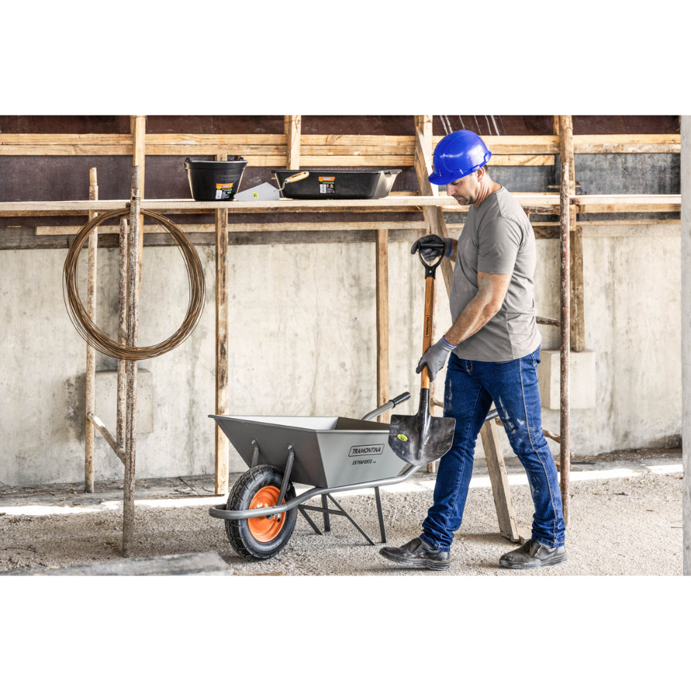 Tramontina Since 1911 Made In Brazil Tramontina'S Wheelbarrow Extraforte With Gray Metal Heavy-Duty Bucket 65 L, Metallic Handle And Pneumatic Tire