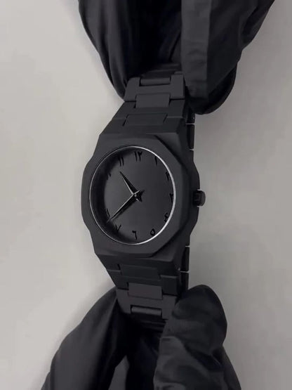 Aura Quartz Watch Black Lightweight Design Arabic Dial Black Aura Arabic Watch For Men Trendy Fiber Plastic Timepiece With Arabic Numerals
