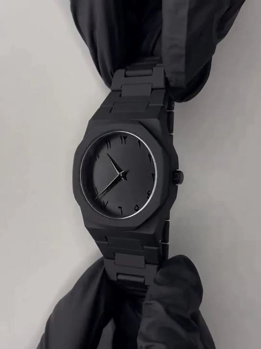 Aura Quartz Watch Black Lightweight Design Arabic Dial Black Aura Arabic Watch For Men Trendy Fiber Plastic Timepiece With Arabic Numerals