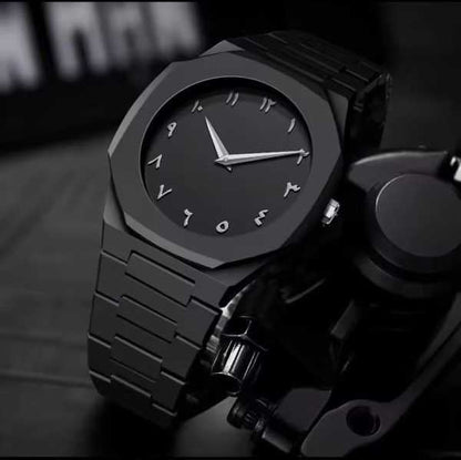 Aura Quartz Watch Black Lightweight Design Arabic Dial Black Aura Arabic Watch For Men Trendy Fiber Plastic Timepiece With Arabic Numerals