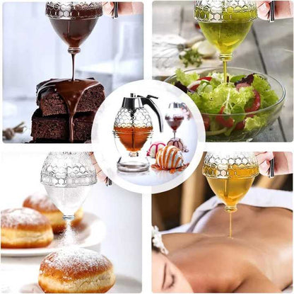 Honey Dispenser with Stand Honey Container, Syrup and Sugar Jar Pot